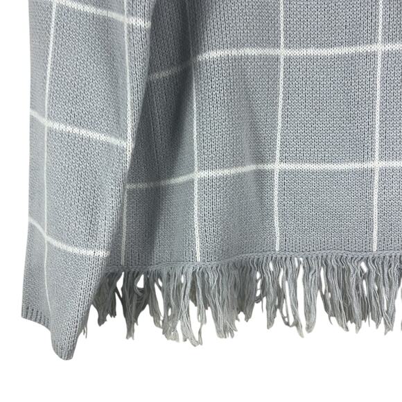 Absolutely Famous Sweater Womens XL Gray Windowpane Fringe Cowl Neck Cozy Boho - Picture 3 of 6